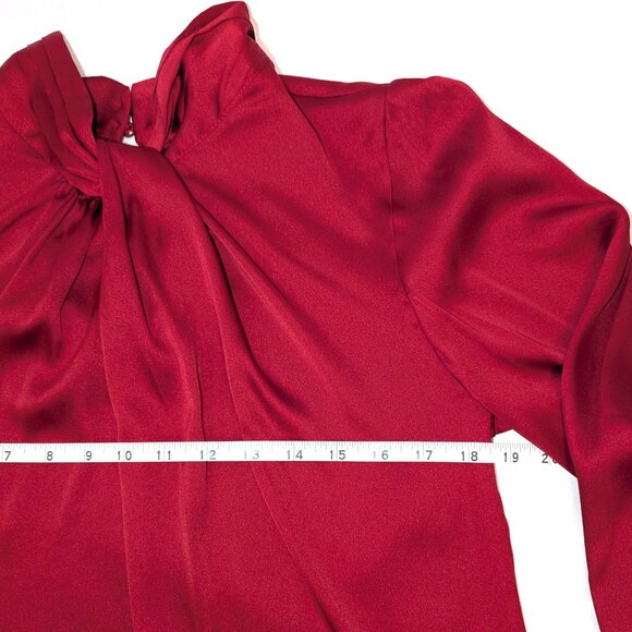 NWT White House Black Market | Long Sleeve Twisted Neck Red Satin Blouse Size 8 - Picture 11 of 13